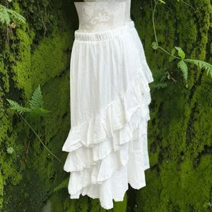 Mable Mischa Crochet Lace White Tired Ruffle Maxi Skirt Coastal Cowgirl Boho M thumbnail 10