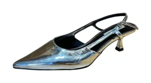 Steve Madden Silver Metallic Pointed Toe Kitten Heel Slingback Pumps Size 8M thumbnail 1