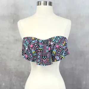 Hula Honey Bikini Swim Top‎ Size Medium Aztec Ruffle Bandeau Boho Indie Festival thumbnail 4