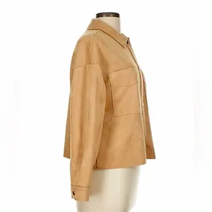 Zara NWT tan camel faux suede collared button front shirt jacket shacket thumbnail 9