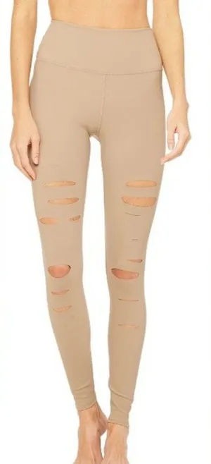 Sold out $144 nwt new M ALO warrior high waist ripped leggings gravel tan thumbnail 1