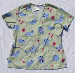 Disney Women's Eeyore Winnie the Pooh Scrub Top Eeyore Size Medium Short Sleeve Pocket thumbnail 1