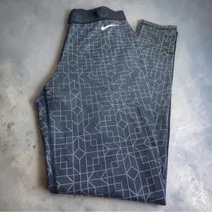 Nike Pro Compression Leggings Size M Geometric Print Black Gray thumbnail 7