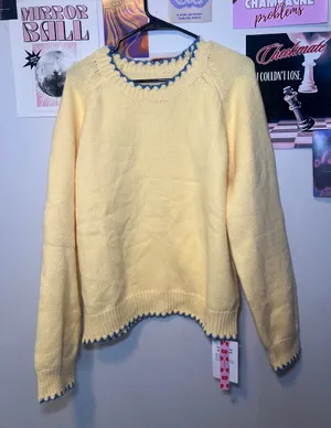 Cider Butter Yellow Crewneck Sweater with Blue Trim thumbnail 1
