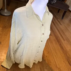 Free People We The Free Pale Green Gauze Button‎ Down Shirt Small S Oversized thumbnail 10