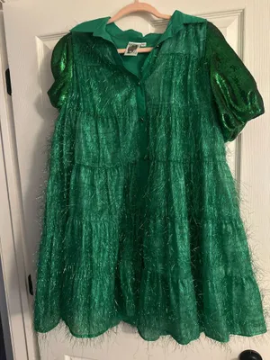 Queen of Sparkles Green Tinsel Sequin Sleeve Dress thumbnail 3