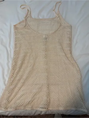 Wild Fable Cream Crochet Tank Dress Swim Coverup Size Medium thumbnail 2