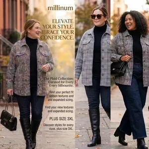 Millenium Plus Size 3X Autumn Essential Black & White Plaid Button thumbnail 2