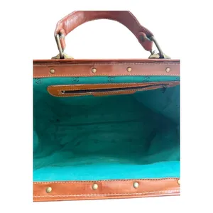 Vintage Brown Leather Frame Satchel Doctor Bag Braided Work Tote Shoulder Bag thumbnail 12