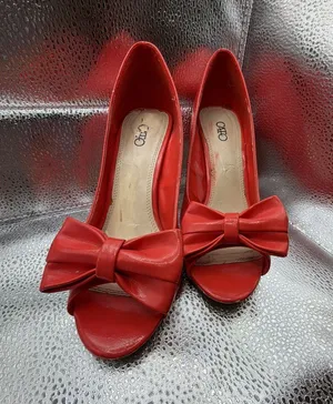 Cato Red High Heels Peep Toe Pumps with Bow Detail Size 7M thumbnail 1