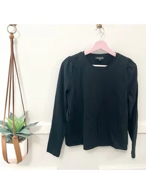 J. Crew Puff Sleeve Crewneck T-Shirt Long Sleeve Black Size M Minimalist Casual thumbnail 2