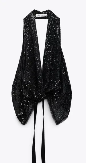 ZARA Black Sparkly Top Backless Halter thumbnail 1