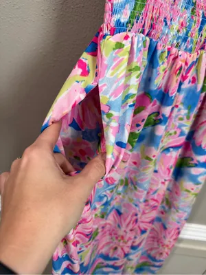 Smocked Floral Wide-Leg Jumpsuit in Pink & Blue thumbnail 5