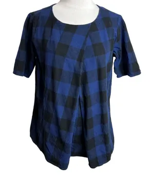 Hatch the pullover top‎ blue buffalo plaid Sz S maternity thumbnail 1