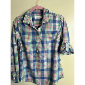 Vineyard Vines Plaid Popover Shirt Blue Pink Green Button Front Long Sleeve SZ 6 thumbnail 5
