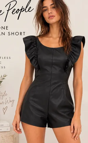 Free People Simone Vegan Short Suit Black Faux Leather Romper XS thumbnail 1
