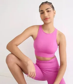 J. Crew Women's Sculpt Stretch High Sports Bra Hot Pink Magenta Crewneck Long‎ thumbnail 1