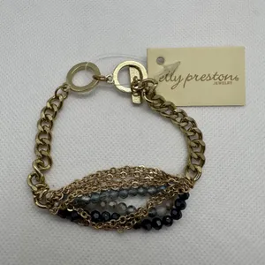 Elly Preston Gold Tone Beaded Multi Strand Chain Bracelet New Blue Gray thumbnail 1