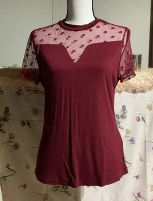 Shein Burgundy Mock Neck Blouse thumbnail 4