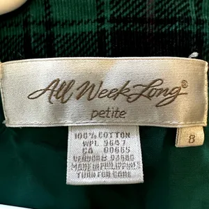 All Week Long Corduroy Dress 100% Cotton Wrap Button Up Gingham Plaid Green 8P thumbnail 3