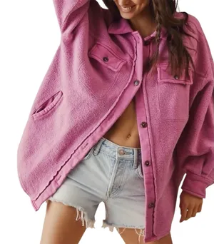 Free People We the Free Ruby Shirt Jacket Shacket Fleece Oversized Button Pink S thumbnail 1