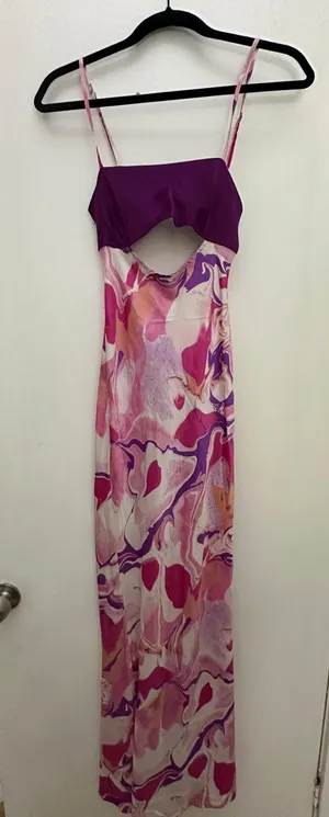 Abstract Print Cut Out Dress Purple Size XS thumbnail 1