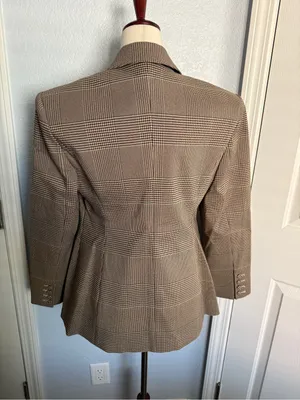 SER.O.YA Brown Plaid Blazer L Tailored Glen Check Quiet Luxury Jacket thumbnail 4