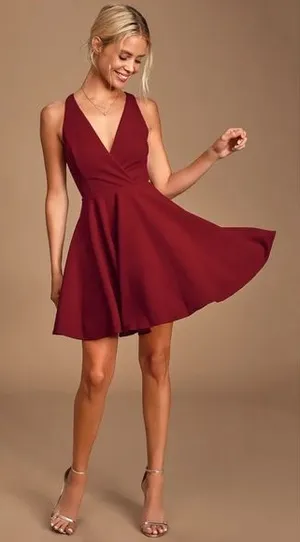 Lulus NWT Wonder Whirl Wine Red Twist Back Skater Dress Size Small thumbnail 1
