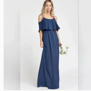 Show Me Your Mumu Caitlin Ruffle Maxi Dress in Rich Navy Crisp Blue Size XS thumbnail 3