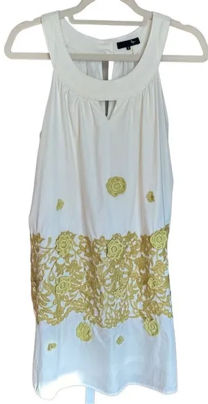 RYU White Green‎ Floral Embroidered Boho Sundress Sz L thumbnail 1