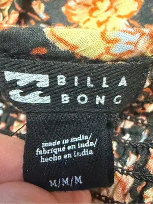 Billabong Desert Daze Floral Peasant Blouse Brown Smocked Long Sleeve Top Medium thumbnail 12