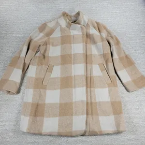 Marine Layer Wool Blend Coat Womens Med Beige Tan Plaid Check Pattern thumbnail 2