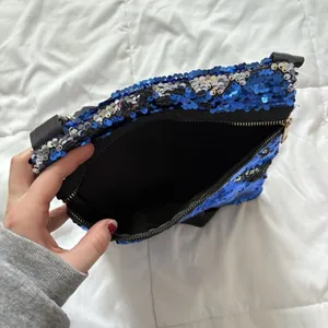 NWT Sasha‎ New York Blue Silver Sequin Crossbody Purse Strap Black Club Party thumbnail 8