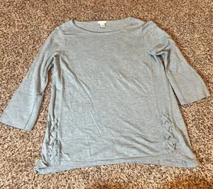 J Jill Blue Cotton Lace Up Side Bell Sleeve‎ Tunic Top Women Size S thumbnail 1
