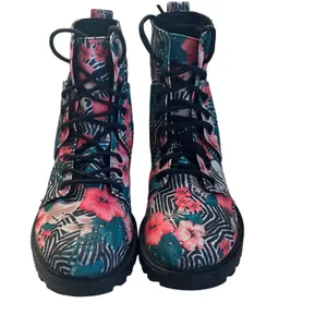Volcom Shoes "Go Figure" Black Pink Floral Print Combat Boots Size Women's 6 thumbnail 2