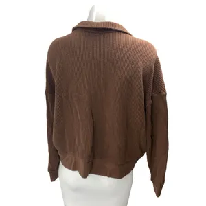 Set Active Women's Brown Long Sleeve Waffle Knit Thermal Polo Sweater Top Size L thumbnail 2