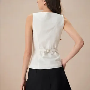 Rihoas White Single-breasted Cotton Vest thumbnail 5