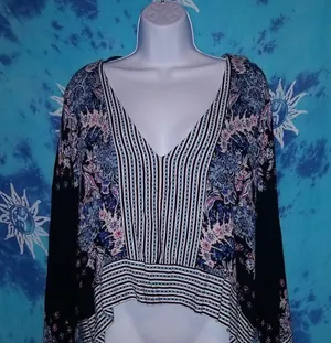 Free People Mix N Match Mixed Print Top Sz M thumbnail 3