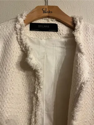 Zara Cream Bouclé Open-Front Blazer Jacket thumbnail 3