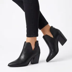 Soda Womens Black Pointed Toe Side Cutout Block Heel Ankle Booties Size 8.5 thumbnail 1