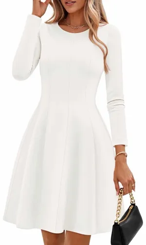 NEW Long Sleeve Crewneck Pleated A Line Career Travel Mini Dress M thumbnail 1