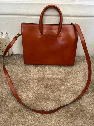 Pratesi Firenze Italian cognac Leather square Satchel Brown cross body bag thumbnail 1