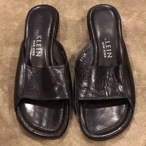 Anne Klein’s Black Leather Slip On Sandals thumbnail 2