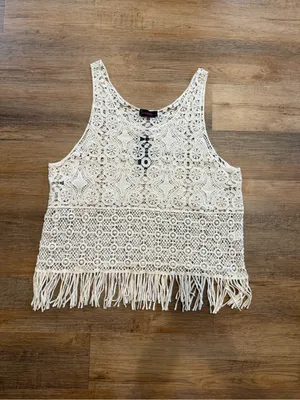 Annabelle Crochet Fringe Tank Top — Cream & Black Label thumbnail 3