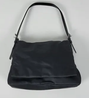 Vintage Coach Mercer 7424 Women Shoulder Bag Black Nylon Leather Twill Flap thumbnail 1