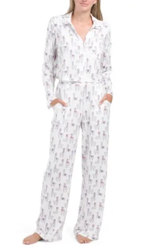 WILDFOX Pajamas Set Llamas Boxy Long Sleeve top shirt pants button down cropped thumbnail 2