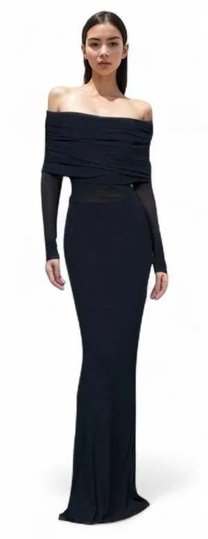 COMMENSE Semi-Sheer Off Shoulder Mesh Long Sleeve Long Dress Black SZ XL NWT thumbnail 1