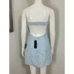 Lulus Light Blue Lace Mini Dress Strapless Backless 3D Floral Coquette NWT M thumbnail 8