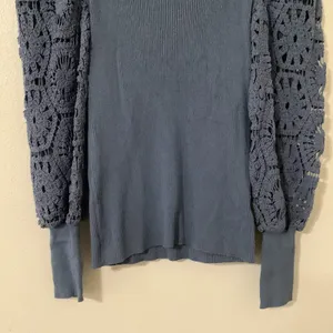 On Twelfth Blue Crochet Ribbed‎ Casual Going Out Autumn Fall Long Sleeve Top M thumbnail 3