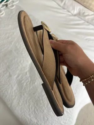 Universal thread taupe sandals with gold thumbnail 7